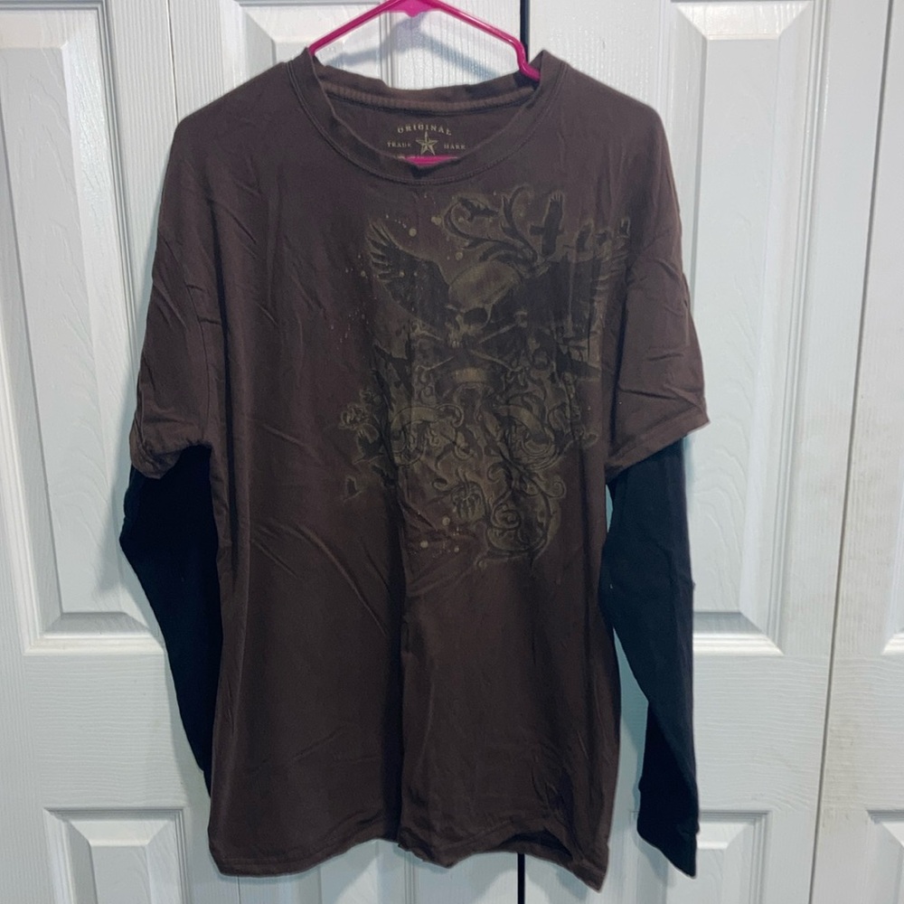 Men Y2K skulls  Long Sleeve Tees Brown and  Black size L